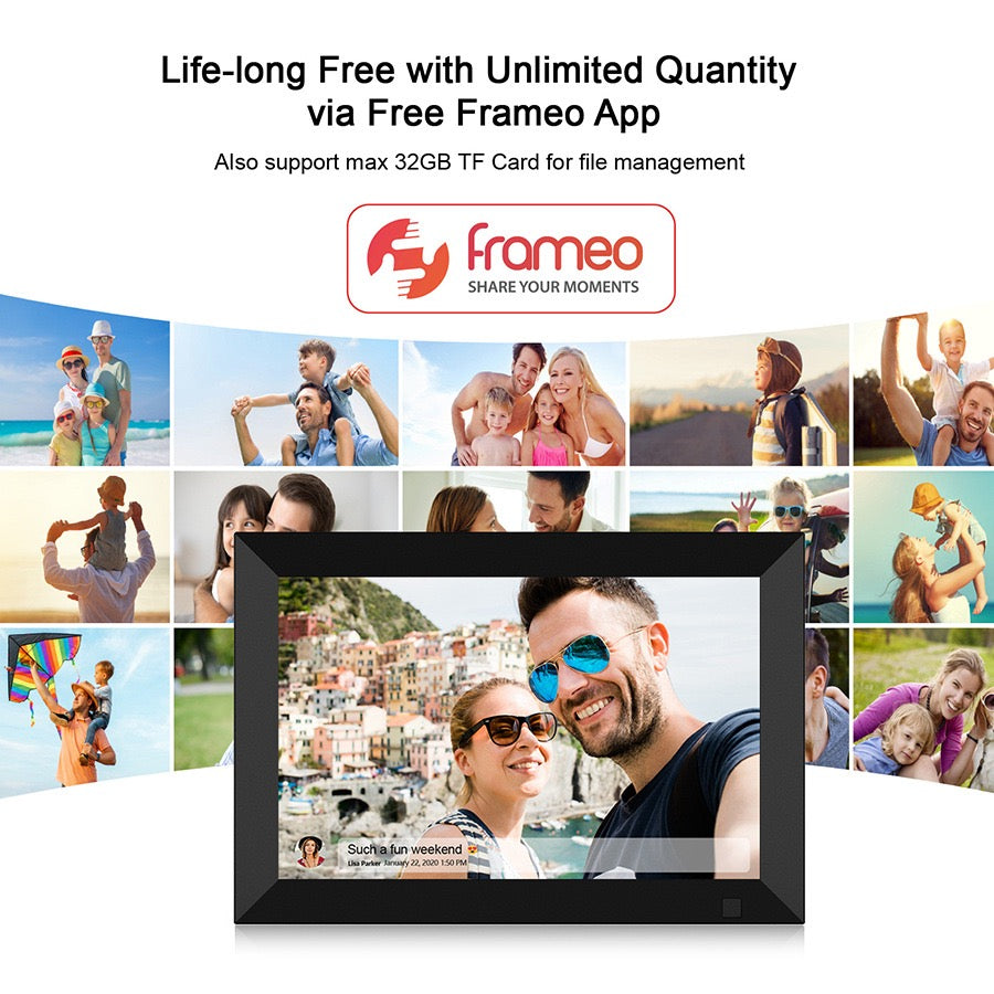 "FRAMEO 10.1\" WiFi Digital Photo Frame - Touchscreen, Auto-Rotate, Wall-Mountable"