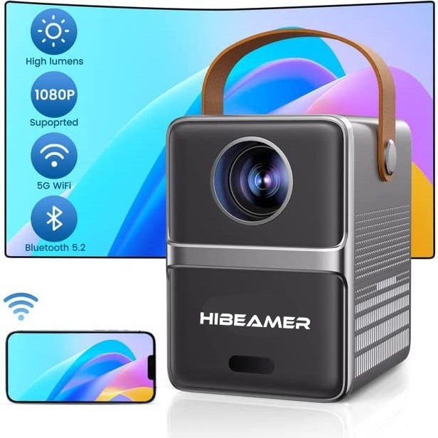 HIBEAMER 4K Mini Projector with 5G WiFi & Bluetooth, 15000 Lumens