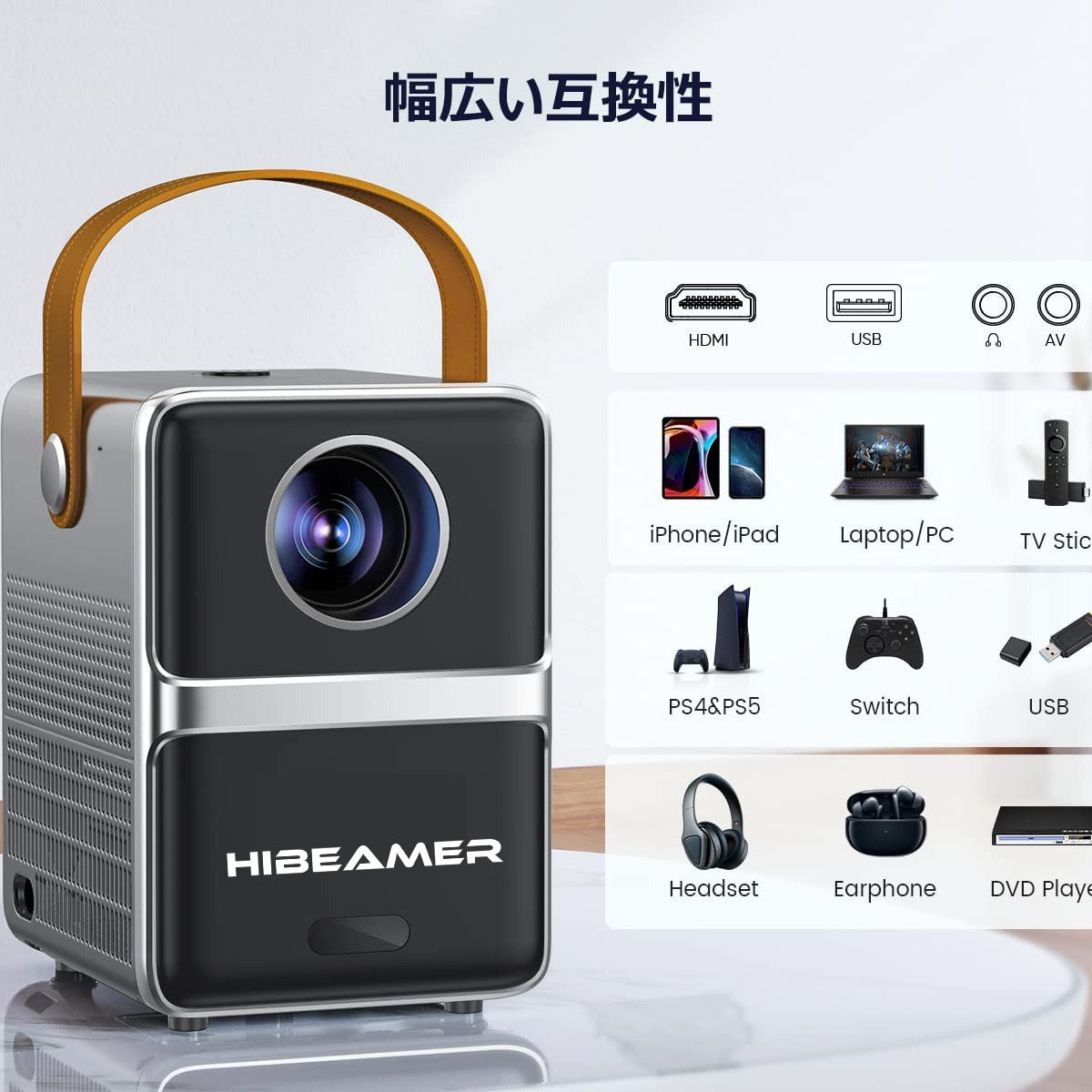 HIBEAMER 4K Mini Projector with 5G WiFi & Bluetooth, 15000 Lumens